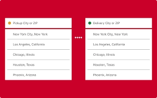 enter route example showing pickup and delivery location fields in car shipping estimator
