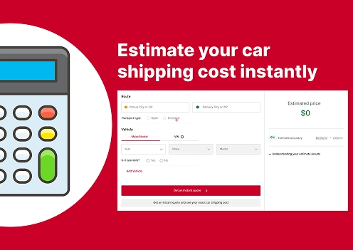 free car shipping cost estimate section showing calculator graphic and instant quote interface