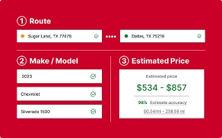 see your estimate example showing route details vehicle info and estimated price results