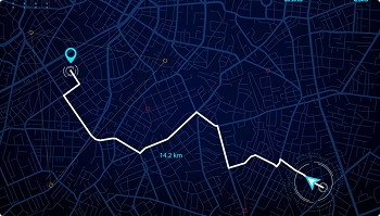 map showing pickup to delivery route for car shipping tracking