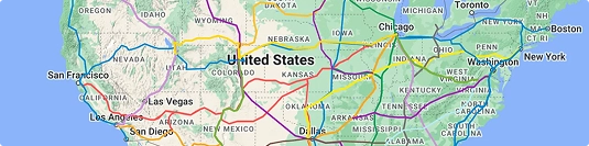 US map with major car shipping routes highlighted across states