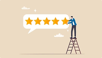 illustration of person giving five star rating representing priority service quality