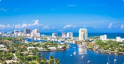 Florida car shipping florida waterfront skyline with canals and boats for car shipping