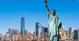 New York car shipping statue of liberty with new york skyline under clear sky