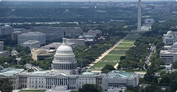 aerial view of washington dc showing the capitol and national mall