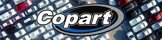 copart auto auction logo over vehicle storage lot